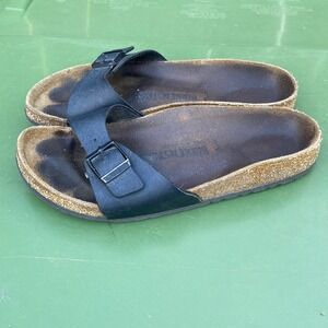 Birkenstock Madrid Black Birko-Flor Single Strap Slide Sandals Womens 38 L7 M5